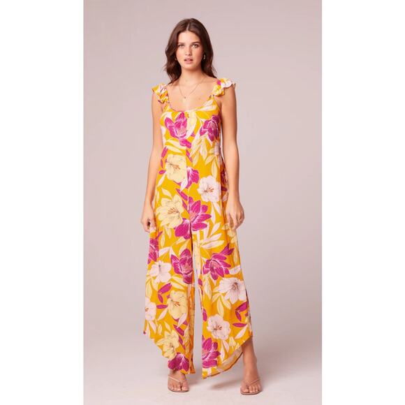 BAND OF THE FREE EUPHORIA‎ GOLD FUCHSIA FLORAL WIDE LEG JUMPSUIT M-NEW - Picture 2 of 6